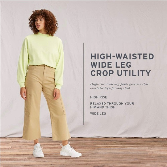 Levi’s Wide Leg Cropped Utility Pants in Incense Sound Khaki Beige NEW - Picture 6 of 6